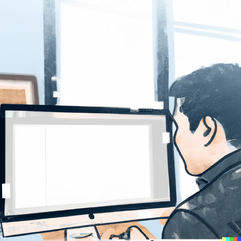 A drawing of a man working on designing a website